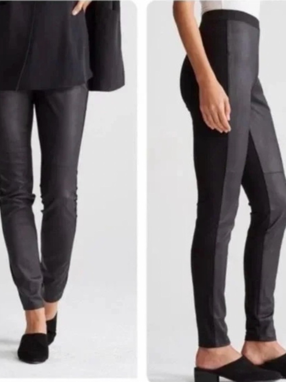 NWOT Eileen Fisher Black Leather Block Leggings